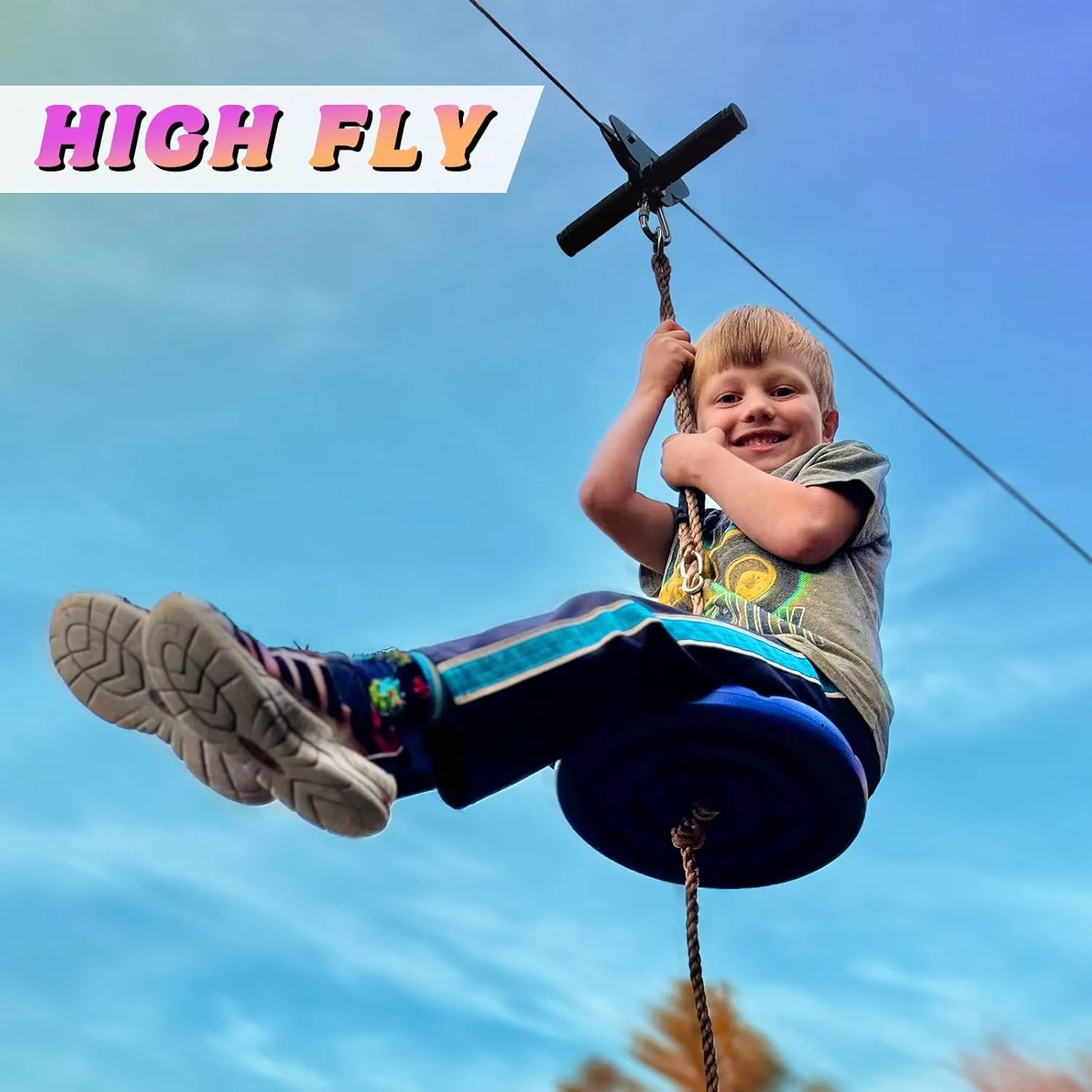 Zipline for Kids and Adult, Zip line Kits for Backyard with Stainless Steel Spring Brake, Cable Tensioning Kit, Safety Harness, 2 Tree Protectors and Full Set of Zip line Accessories