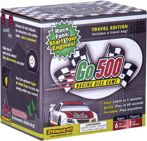 Zobmondo!! Go500 Car Racing Dice Game | Great for NASCAR Fans, Families, and Kids | Portable Fun Game for Home, Travel, Camping, Bleachers, Vacation, Beach