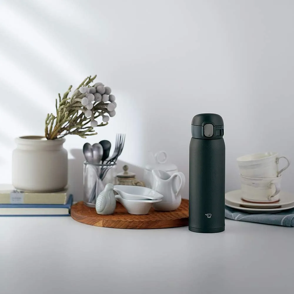 Zojirushi SM-WA48-BA Water Bottle, One-Touch Stainless Steel Mug, Seamless 0.48L Black