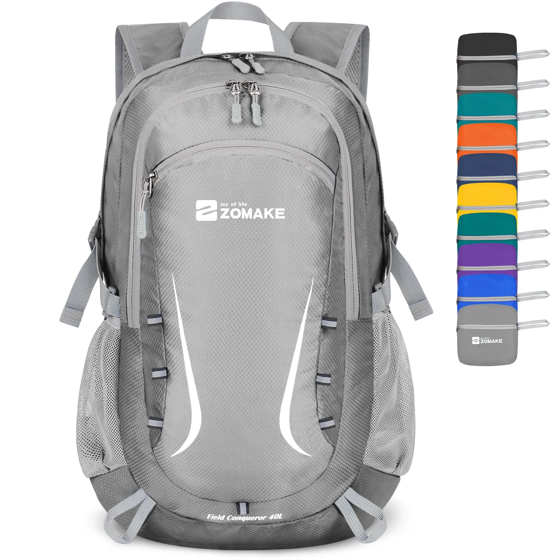ZOMAKE Lightweight Packable Backpack 35L, Foldable Backpacks Water Resistant Collapsible Light Daypack for Hiking(Silver Grey)
