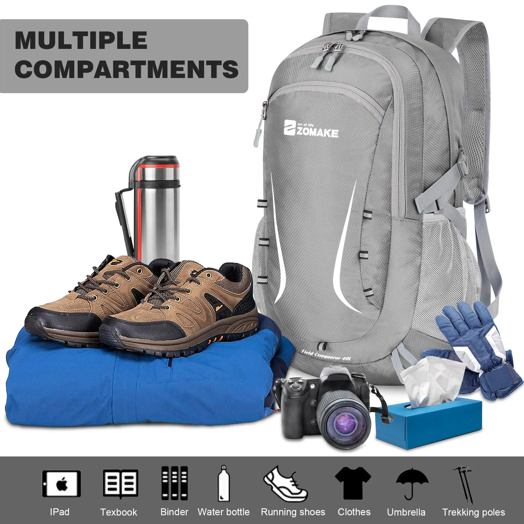 ZOMAKE Lightweight Packable Backpack 35L, Foldable Backpacks Water Resistant Collapsible Light Daypack for Hiking(Silver Grey)