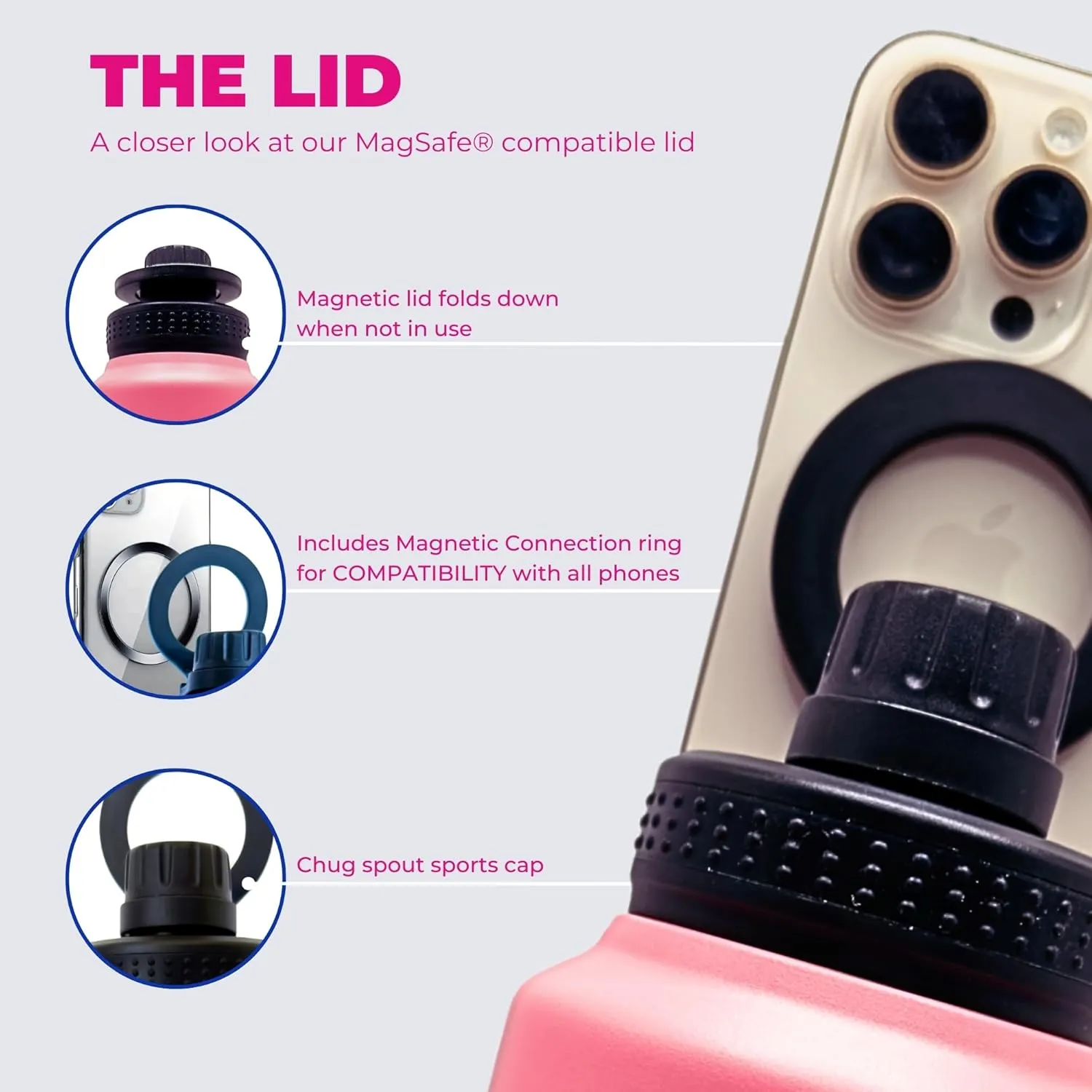 ZoopMag – 32oz Magnetic Water Bottle & Phone Mount | Insulated Stainless Steel Bottle | Hands-Free Workout & Travel Companion | Adjustable Magnetic Phone Holder for Fitness & Work Calls (Pink)