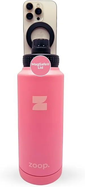 ZoopMag – 32oz Magnetic Water Bottle & Phone Mount | Insulated Stainless Steel Bottle | Hands-Free Workout & Travel Companion | Adjustable Magnetic Phone Holder for Fitness & Work Calls (Pink)
