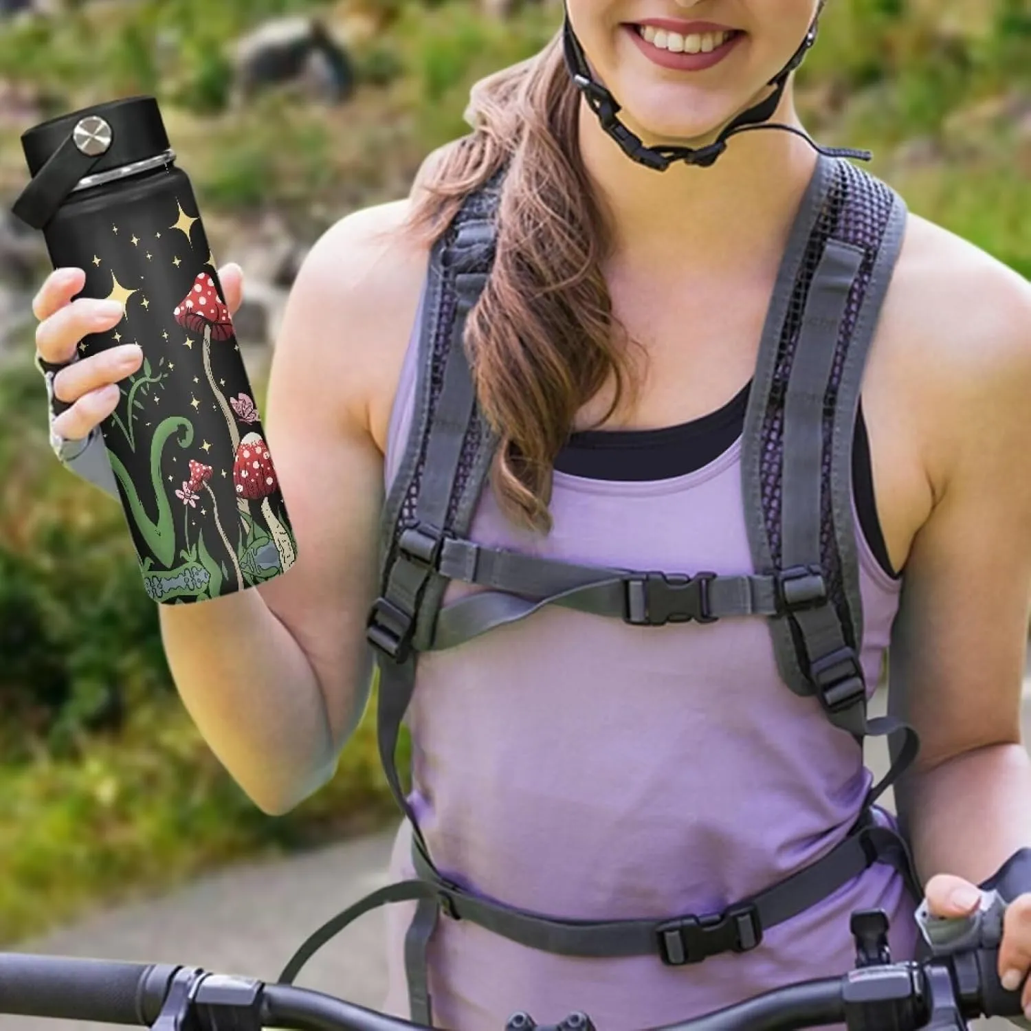 ZOUTAIRONG Butterfly Mushroom Insulated Water Bottle 20 oz Moon Night Stainless Steel Bottle with Handle Thermal Mug Sports Water Bottles for Workout, Bike Galaxy Metal Water Bottle