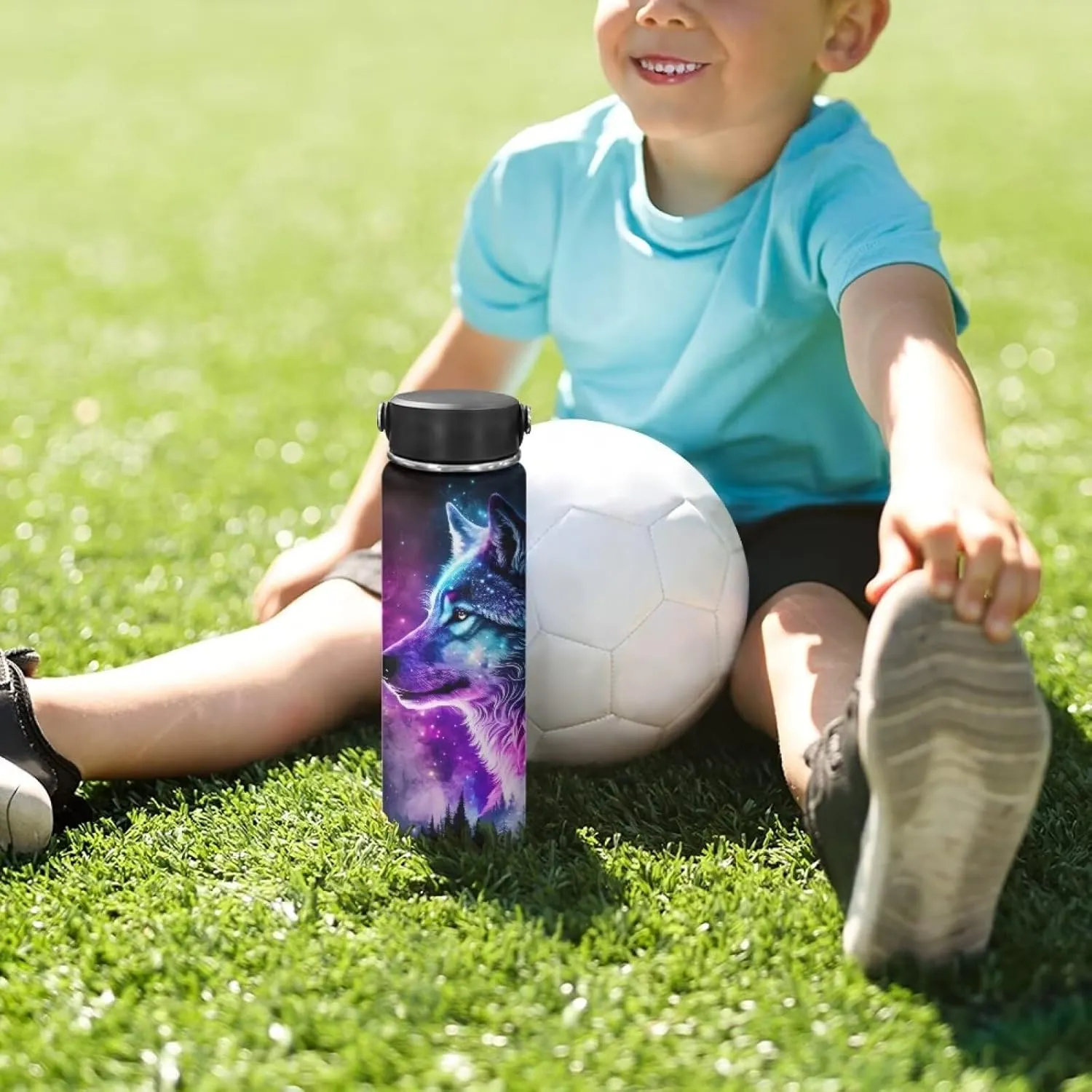 ZOUTAIRONG Galaxy Wolf Insulated Water Bottle 20 oz Stainless Steel Water Bottles for Boys Travelling, Camping, Cycling Water Bottle Vacuum Cup Water Bottle Purple Moon Night