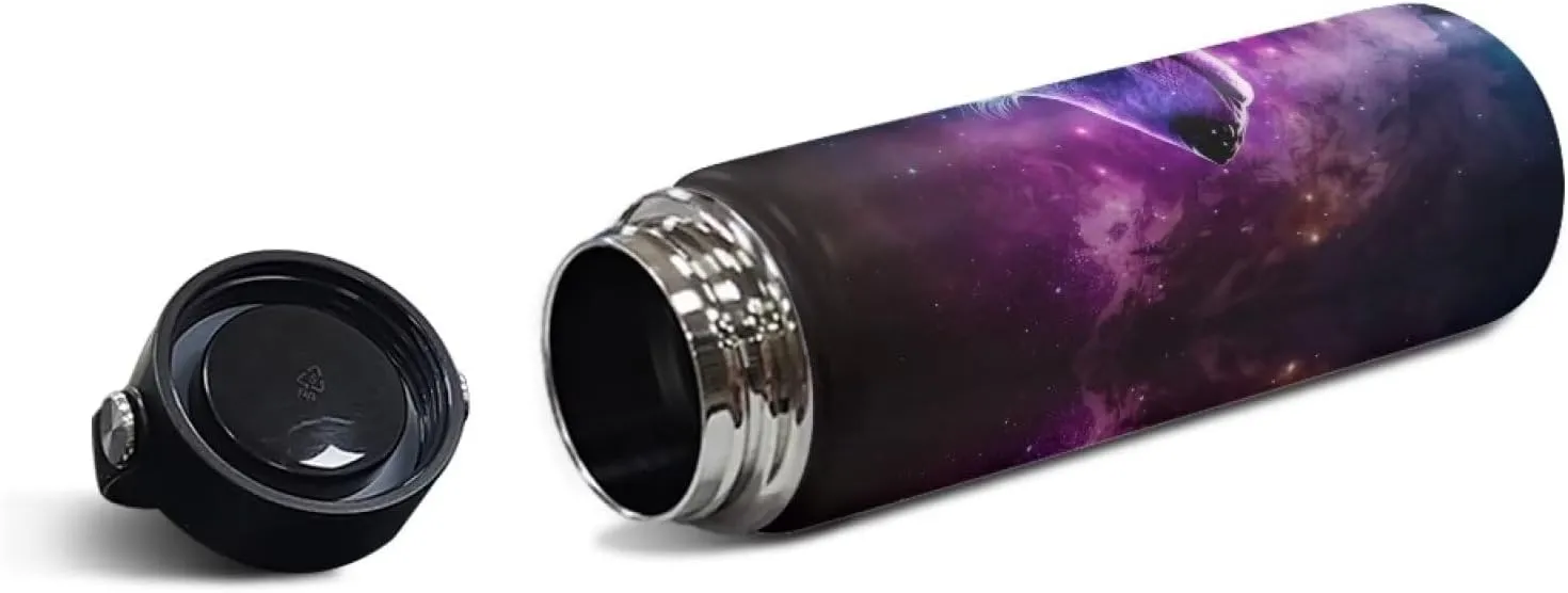 ZOUTAIRONG Galaxy Wolf Insulated Water Bottle 20 oz Stainless Steel Water Bottles for Boys Travelling, Camping, Cycling Water Bottle Vacuum Cup Water Bottle Purple Moon Night
