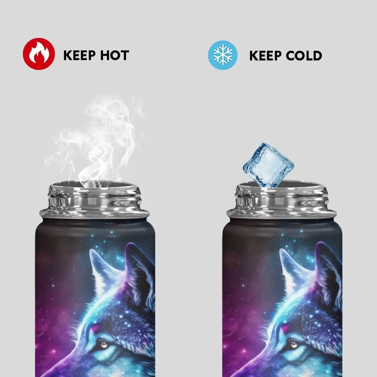 ZOUTAIRONG Galaxy Wolf Insulated Water Bottle 20 oz Stainless Steel Water Bottles for Boys Travelling, Camping, Cycling Water Bottle Vacuum Cup Water Bottle Purple Moon Night