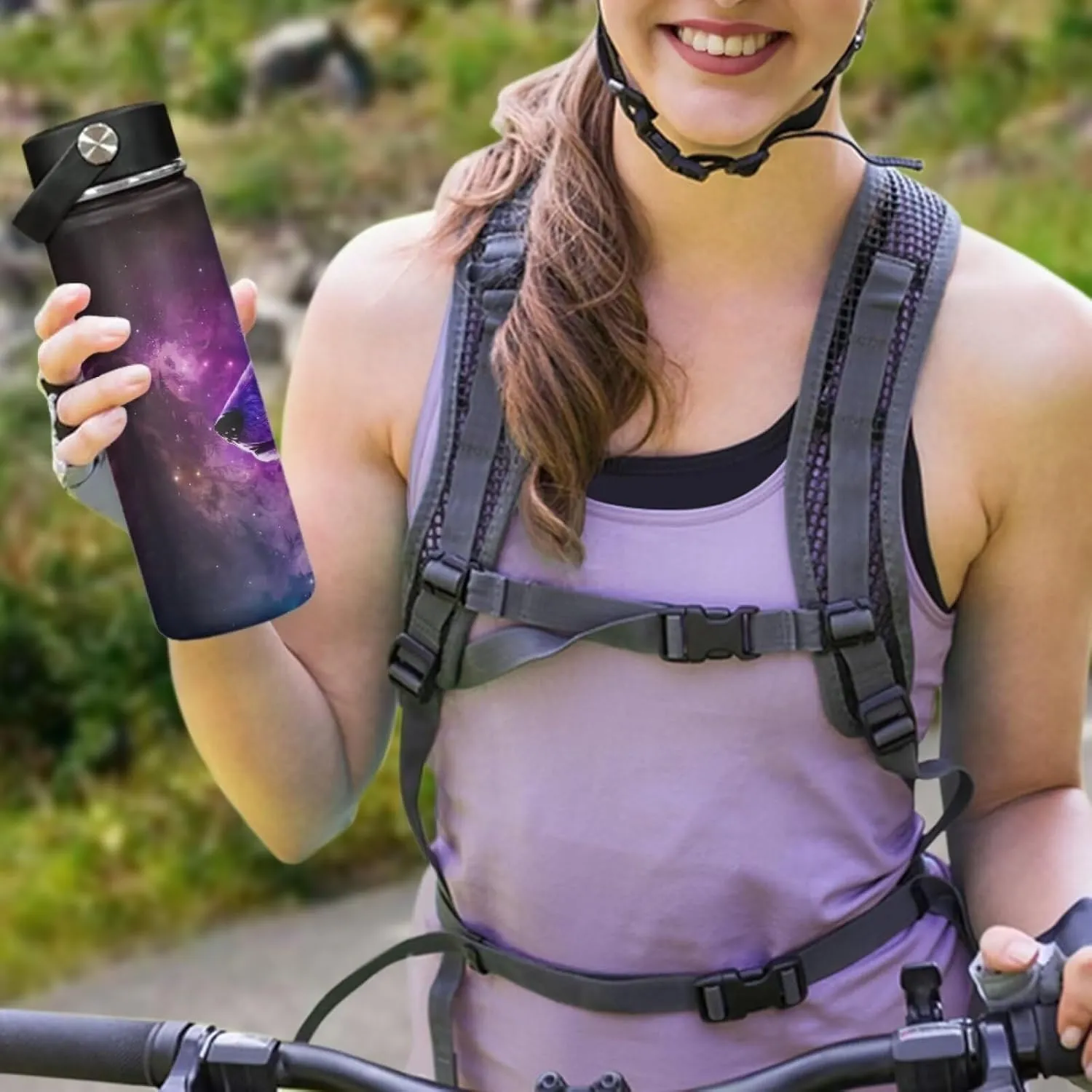 ZOUTAIRONG Galaxy Wolf Insulated Water Bottle 20 oz Stainless Steel Water Bottles for Boys Travelling, Camping, Cycling Water Bottle Vacuum Cup Water Bottle Purple Moon Night