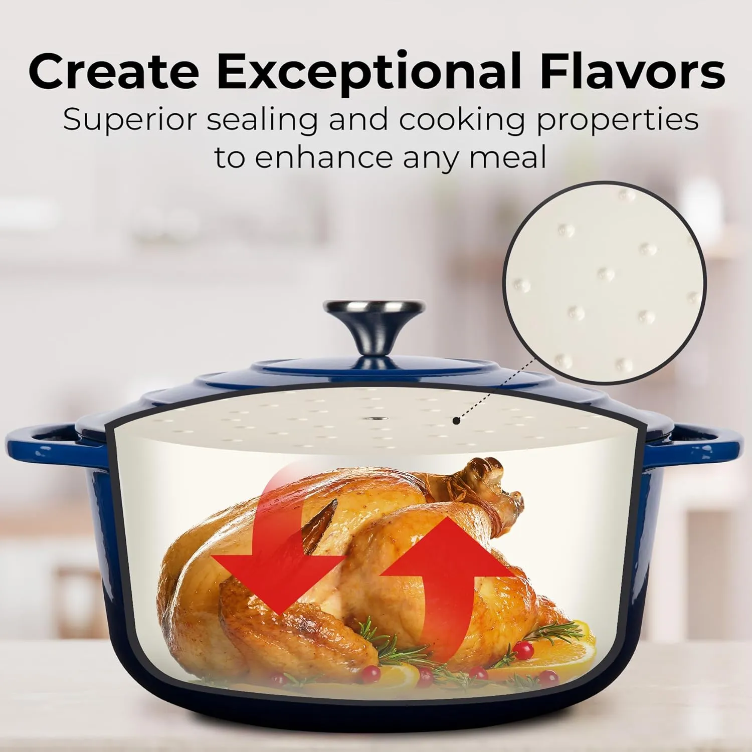 Zulay Kitchen 6 Quart Enameled Cast Iron Dutch Oven with Lid – Premium Durability & Oven Safe up to 500°F – Heavy Duty Cookware Perfect for Bread Baking, Stews, Braising & Roasting – Sapphire Blue