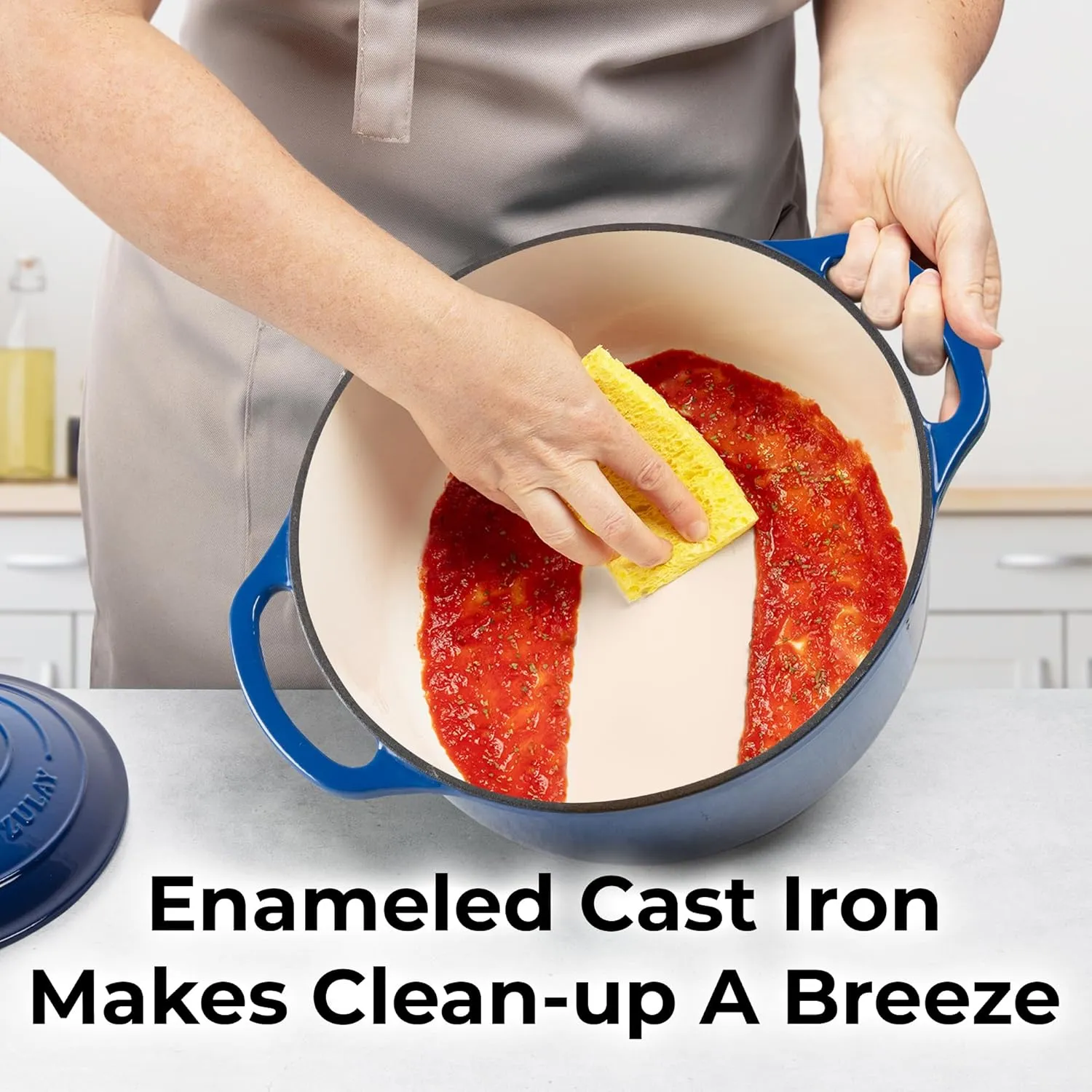 Zulay Kitchen 6 Quart Enameled Cast Iron Dutch Oven with Lid – Premium Durability & Oven Safe up to 500°F – Heavy Duty Cookware Perfect for Bread Baking, Stews, Braising & Roasting – Sapphire Blue