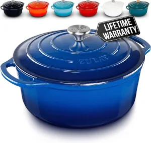 Zulay Kitchen 6 Quart Enameled Cast Iron Dutch Oven with Lid – Premium Durability & Oven Safe up to 500°F – Heavy Duty Cookware Perfect for Bread Baking, Stews, Braising & Roasting – Sapphire Blue