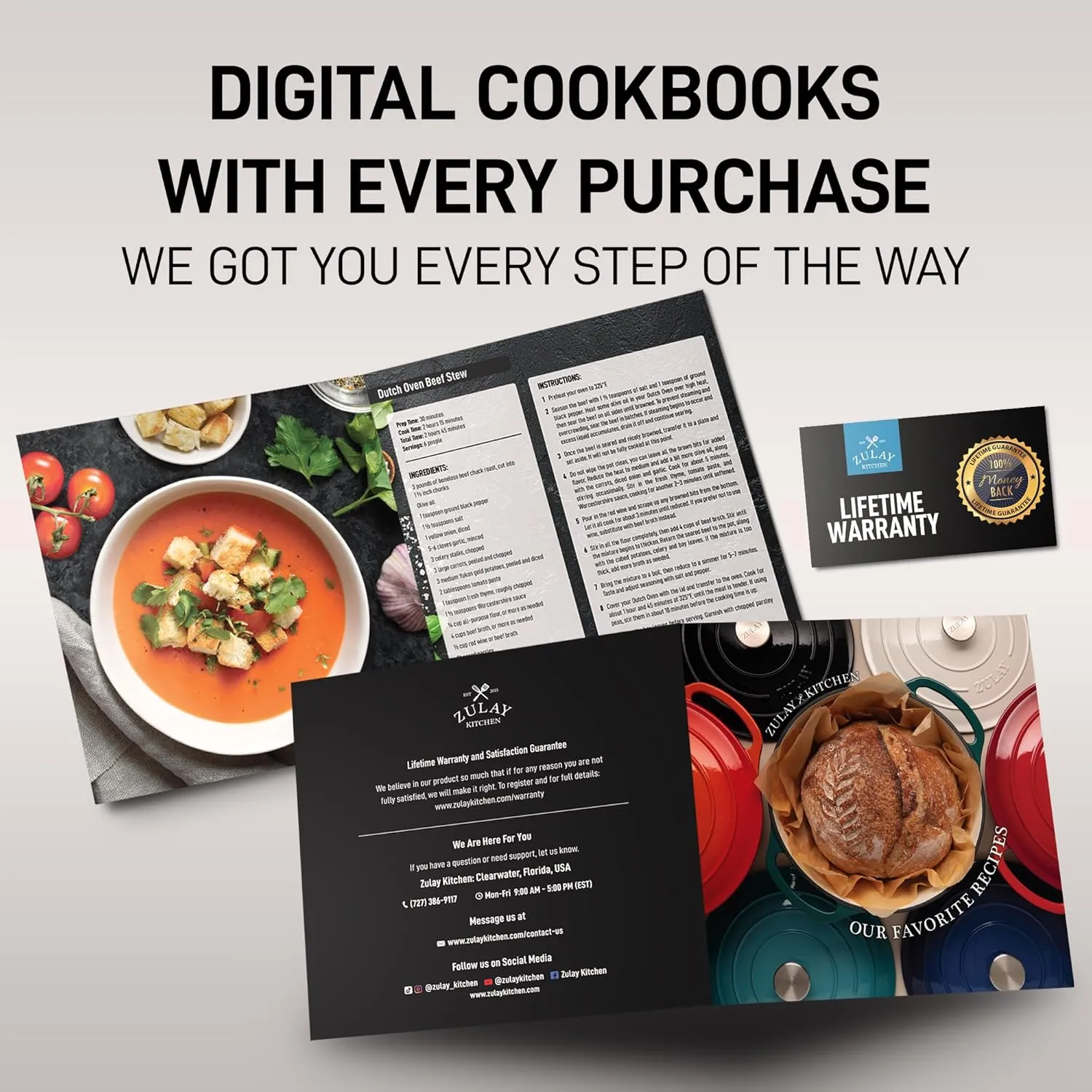Zulay Kitchen 6 Quart Enameled Cast Iron Dutch Oven with Lid – Premium Durability & Oven Safe up to 500°F – Heavy Duty Cookware Perfect for Bread Baking, Stews, Braising & Roasting – Sapphire Blue