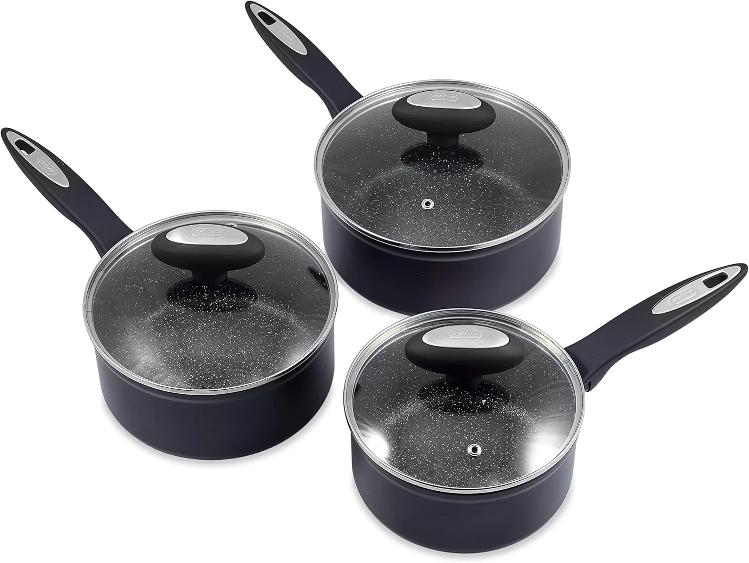 Zyliss E980143 Ultimate Non-Stick 3 Piece Saucepan Set with Lids, Multiple Sizes, Forged Aluminium, Black, Rockpearl Plus Non-Stick Technology, Suitable for All Hobs Including Induction