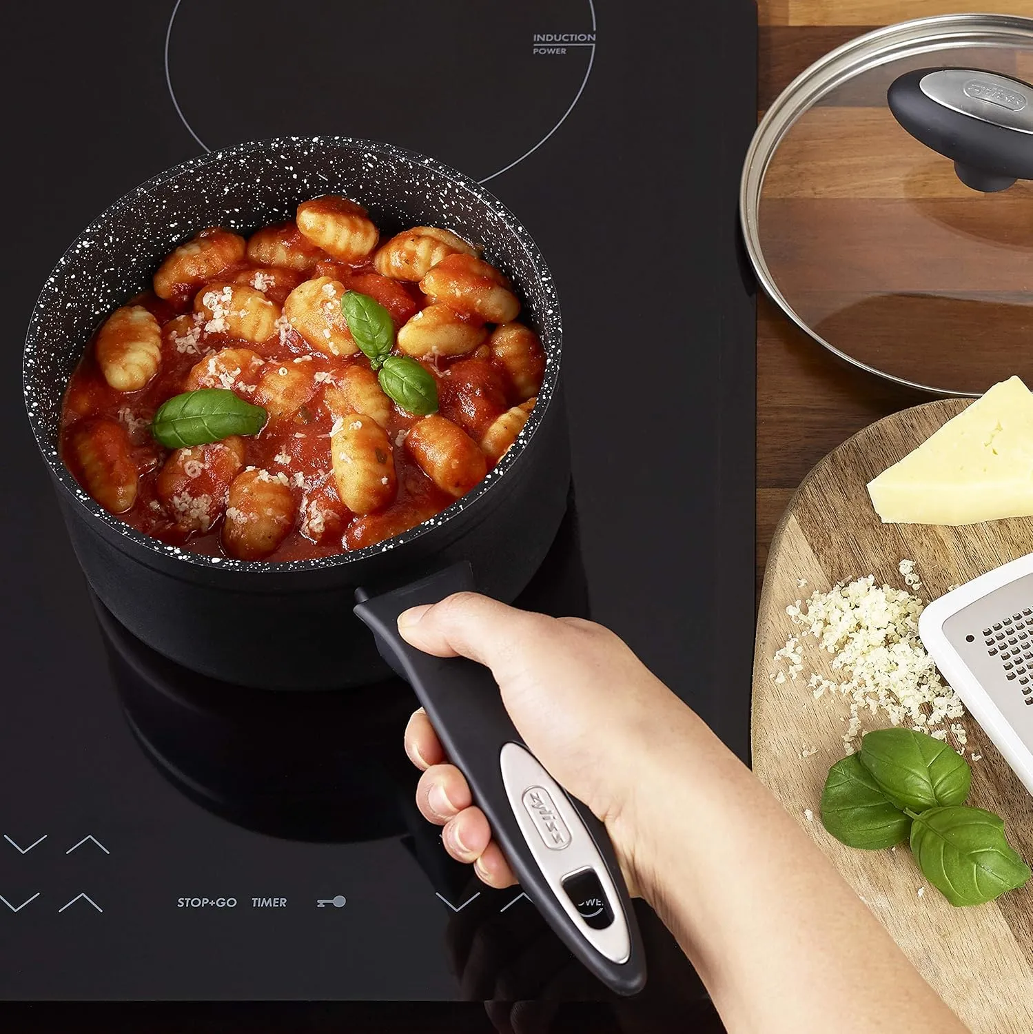 Zyliss E980143 Ultimate Non-Stick 3 Piece Saucepan Set with Lids, Multiple Sizes, Forged Aluminium, Black, Rockpearl Plus Non-Stick Technology, Suitable for All Hobs Including Induction