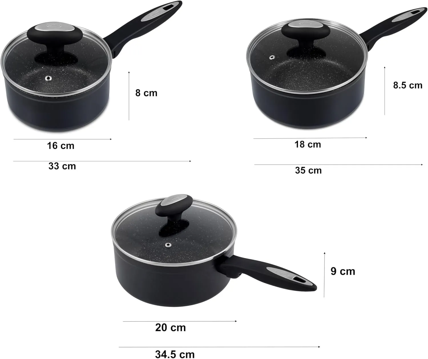 Zyliss E980143 Ultimate Non-Stick 3 Piece Saucepan Set with Lids, Multiple Sizes, Forged Aluminium, Black, Rockpearl Plus Non-Stick Technology, Suitable for All Hobs Including Induction