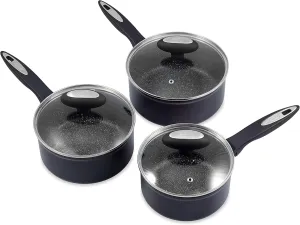 Zyliss E980143 Ultimate Non-Stick 3 Piece Saucepan Set with Lids, Multiple Sizes, Forged Aluminium, Black, Rockpearl Plus Non-Stick Technology, Suitable for All Hobs Including Induction